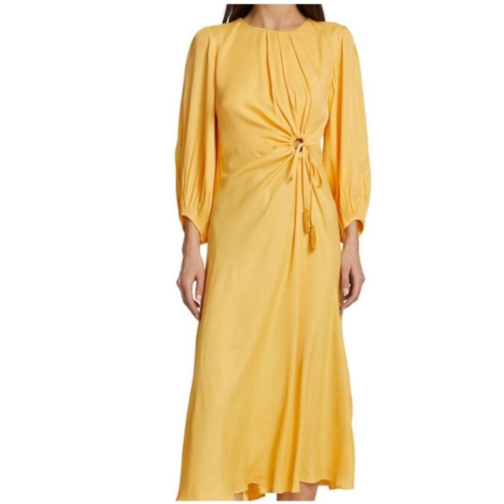 Farm Rio Yellow Pipping Midi Dress XS $239 MSRP